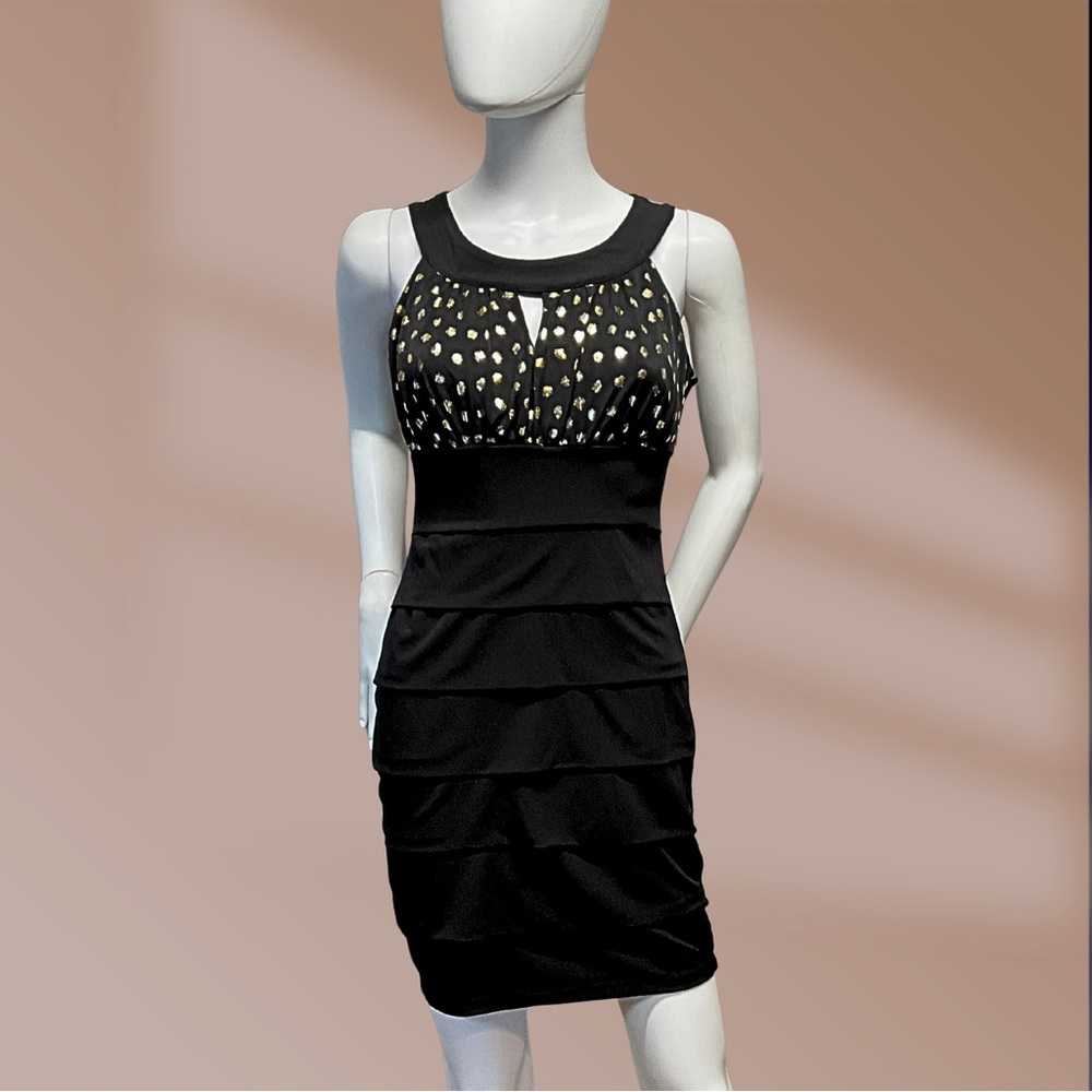 Enfocus Studio Women's Size 4 Black Dress With Gold & Silver Accents NWOT